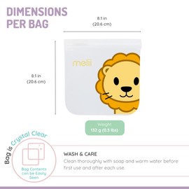 melii Reusable Eva Animal Snack Bags, Pack of 4, 2 Dinosaur + 2 Lion, 21230