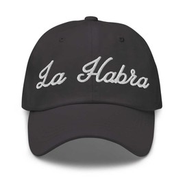 La Habra Baseball Cap La Habra Dad Hat Bold Baseball Script Michigan MI Hat Embroidered Souvenir Gift Dark Grey