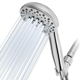 High Pressure Shower Head with Powerful Shower Spray & 59'' Stainless Steel Hose, 5 Spray Modes, Adjustable Bracket and Non-Clogging Nozzles（Chrome）