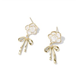 YAXUN 925 Sterling Silver Gold Plated Rose Flower and Pearl Stud Earrings For Women and Golden Bow Inlaid with 5A Cubic Zirconia Drop Earrings Fashionable Lovely Jewellery Gifts For Ladies Girls