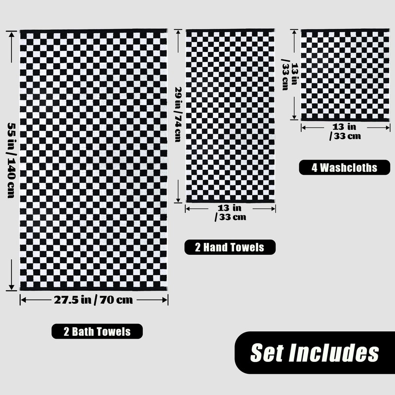 Black and White Towels Set of 8, Cute Checkered Towels