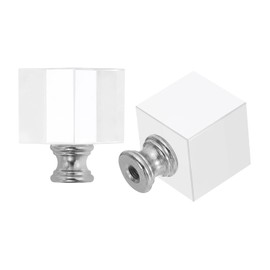 PATIKIL 39mm Lamp Shade Finial, 2 Pcs Cube Crystal Lamp Finials Caps Knob 1/4-27 Inch Threaded Base Clear Square Lamp Finial Decoration for Table Floor Lamps, Silver Tone