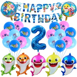 Shark Birthday Decoration 2 Years, Shark Balloons, Shark Decoration Children's Birthday, Shark Birthday Party Set, Shark Decoration, Shark Foil Balloons for Children