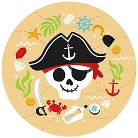 Big Dot of Happiness Pirate Ship Adventures - Skull Birthday Party Circle Sticker Labels - 24 Count
