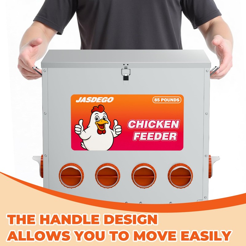 JASDEGO 6 Ports Automatic Chicken Feeder 85 Pounds Large Gravity