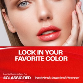 MAXCLINIC Rouge Star Plumping Lip Tattoo (0.17 oz) - 72-HR Long Lasting Waterproof Peel Off Lip Stain - Transfer-Proof, Non -Sticky Hydrating Matte Lip Tint Tattoo (Classic Red)