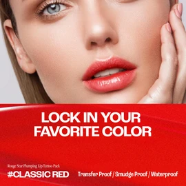 MAXCLINIC Rouge Star Plumping Lip Tattoo (0.17 oz) - 72-HR Long Lasting Waterproof Peel Off Lip Stain - Transfer-Proof, Non -Sticky Hydrating Matte Lip Tint Tattoo (Classic Red)