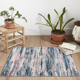 SIILOOM Teal Blue Red Gray Multi 5x7 Modern Abstract Area Rug for Bedroom, Large Super Soft Washable Rug with Non-Slip, Non-Shedding Throw Rugs for Living Room, Indoor Door Mat for Office Home Décor