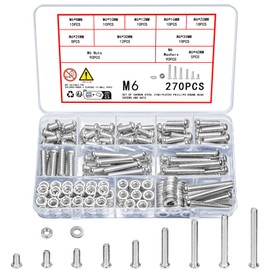 Vwoqiy 270-Piece M6 Screws Set, Pan Head Screws Nuts and Washers Set, Phillips Screws with Nuts, Threaded Screws, Machine Screws and Nuts Assortment Kit