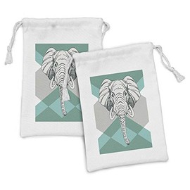 Ambesonne Animal Fabric Pouch Set of 2, Contemporary Image of Animal Head Minimalist Bohemian Style Modern Print, Small Drawstring Bag for Toiletries Masks and Favors, 9" x 6", Teal Grey