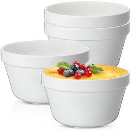 Blushtier 4 Pieces Ceramic 1 Liter Pudding Basins White 6.5 Inch Christmas Pudding Mold Bowls for Steaming Ovenproof Durable and Sturdy Porcelain Steamed Plum Pudding Basin Bowl Easy to Clean