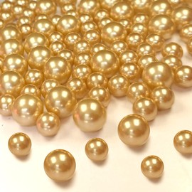 GLBYUNN 140pcs Gold Pearl Beads for Vase Filler Makeup Beads for Brushes Holder Assorted Round Faux Pearl Beads for Home Wedding Decor 10/14mm