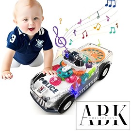 ABK Transparent Toy Car - with visible colored moving Gear System, Light and Sound Transparent Electric Car Toy Light Music LED Light Effects (Police Car)