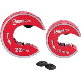 Sharp-tec Pipe Cutter 15mm and 22mm, Copper Pipe Cutter with Aluminum Alloy Body, 2 Replacement Tube Cutting Wheels, Round Pipe Slice for Cutting Copper, Brass, PVC, Aluminum