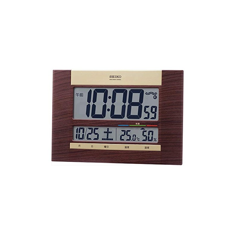 Seiko Clock SQ440B Wall Clock, Radio Controlled, Digital Calendar, Brown