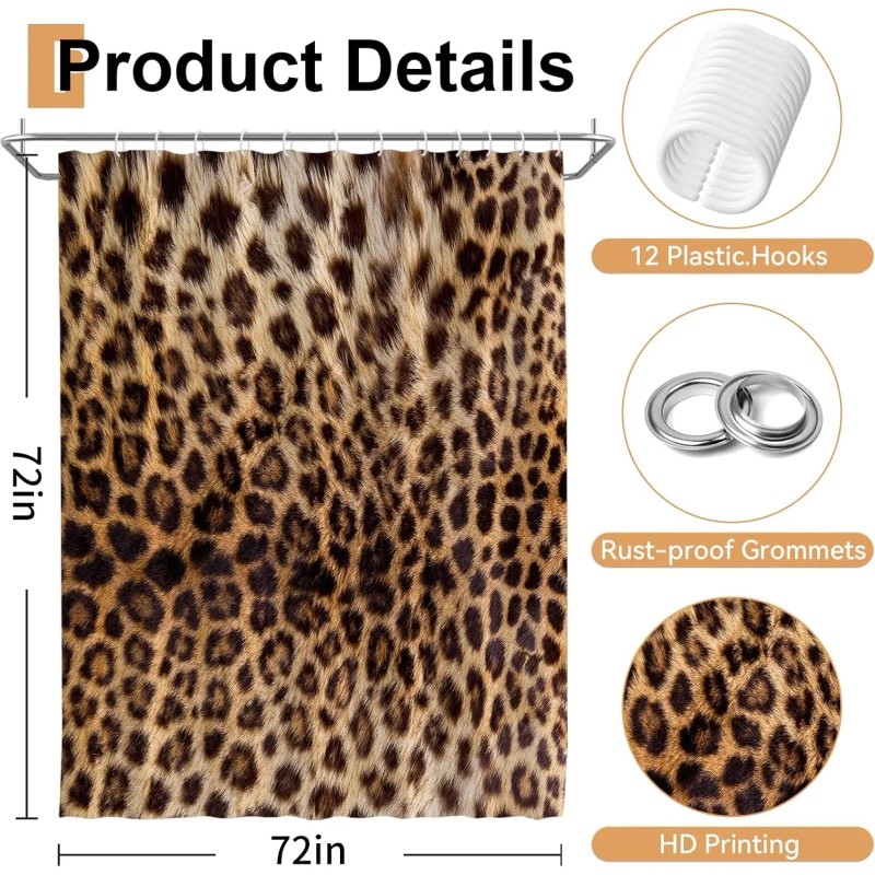 Brown Leopard Shower Curtain Cheetah Animal Print Blackout Polyester Machine