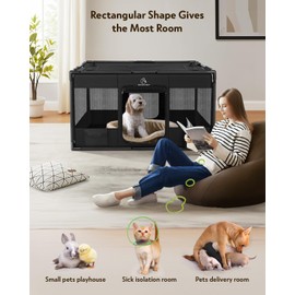 Dog Playpen,Fabric Fence, Portable Soft Cat Kennel Crate,Breathable Exercise Puppy Pen,PVC Pipe Frame,Indoor Outdoor Cage for Medium Animals Under 50 Ibs with Carrying Case(Black L)