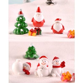 EMiEN 16PCS Winter Christmas Miniature Ornament Kits for DIY Christmas Scene Fairy Garden Dollhouse Home Décor, Mini Christmas Trees, Snowman,Santa for Christmas Party Decoration
