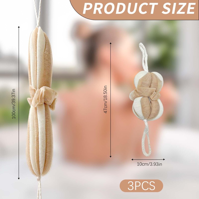 Bliceon Bath Loofah Sponge Set, 3 Pcs Exfoliating Back Sponge,