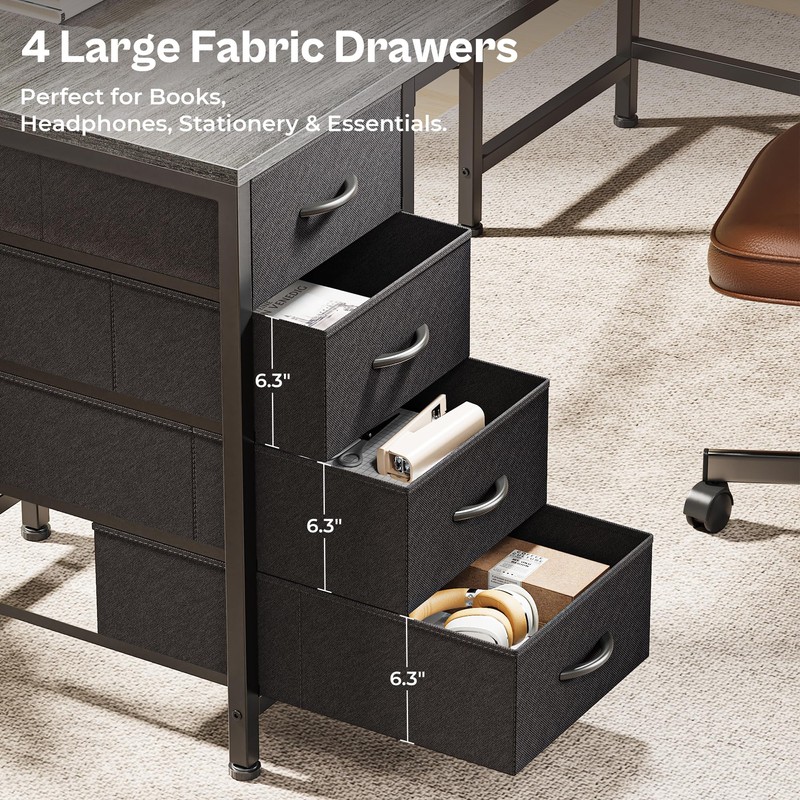 Huuger 55 Inch L Shaped Desk with Drawers, Reversible Computer