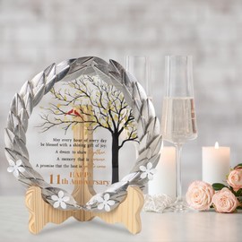 11th Anniversary Wedding Gifts Crystal Plate with Gold Leaf Wreath - 11th Anniversary Wedding Gifts for Parents Couple - 11th Wedding Anniversary Unique Gift Ideas - Cardinal Style…