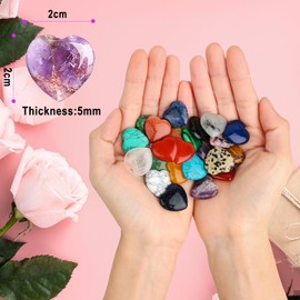 VMUTGA Set of 24 Crystal Stones Set, Natural Colourful Crystal Stones, Heart-Shaped Gemstones, Small Rose Quartz, Amethyst, Obsidian, Tiger's Eye for Meditation, DIY, Crafts, Decoration, Gifts