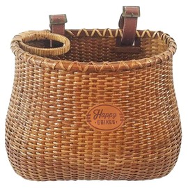 Happy Ebikes Nantucket Style Front Wicker Bike Basket, Universal Fit, Leather Straps, Convenient and Portable