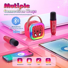 Karaoke Machine 2 Microphones, Spider Microphone for Kids Toys for 3-12 Year Old Boys Gifts Kids Microphone Boys Toys Age 3-9 Teenage Boy Gifts for 3-12 Year Old Boys Christmas Xmas Gifts for Kids