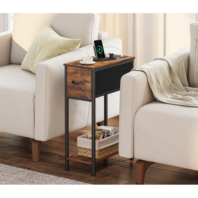 Vagusicc End Table Set of 2 with Charging Station, Narrow
