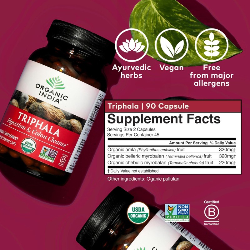 ORGANIC INDIA Triphala Herbal Supplement - Digestion & Colon Support,