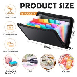 Dinifee 8 Pack Expandable File Organizer Bulk 13 Pockets A6 Size Mini Receipt Coupon Organizer Small Black Expanding File Wallet Folder Coupon Holder with Tab for Card Bill Office Business Document
