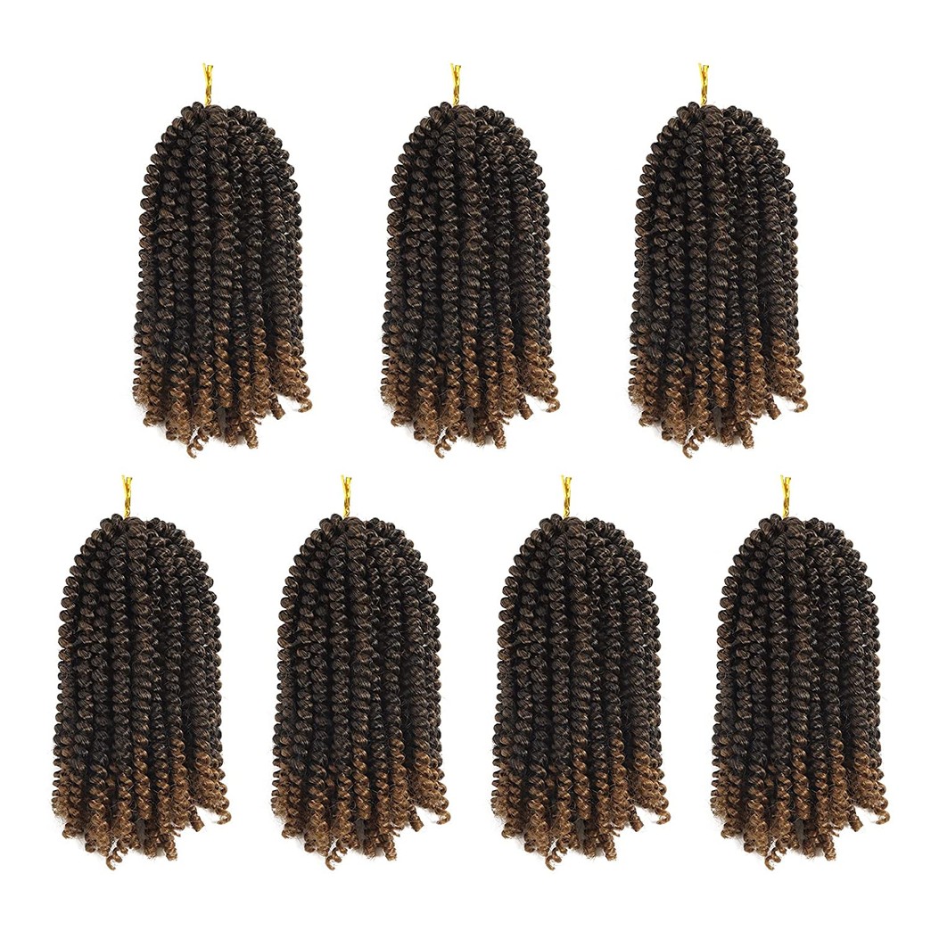 8 Inch spring twist crochet braiding hair 7 Pack Ombre Colors Synthetic Hair Extensions T30 (105 Strands)
