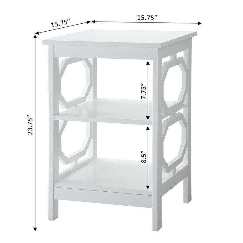Convenience Concepts Omega End Table with Shelves, White, 15.75 in