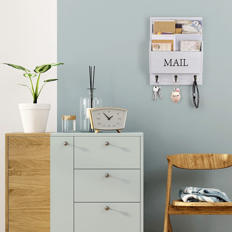 DLQuarts Mail Organizer with Key Holder for Wall Decorative Mail