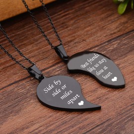 MJartoria BFF Necklace for 2-Valentines Heart Matching Necklace Best Friends Pendant Friendship Necklace Set of 2 Birthday Gifts (Black, Side by side)