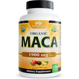 Organic Maca Root Capsules 1900mg – Black, Red & Yellow Maca Blend, Gelatinized Peruvian Maca, Vegan, Non-GMO, Gluten-Free, 150 Capsules
