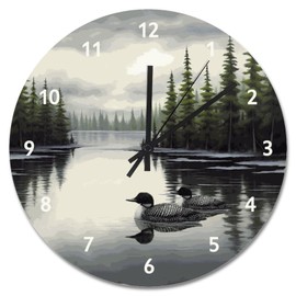 godblessign Vacation Time Wall Clock Loon Rustic 15 Inch Large Wall Clocks Battery Operated Silent Non-Ticking Farmhouse Wall Decor for Bedroom Living Room