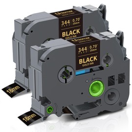 Unismar Replace for Brother TZe-344 TZ344 TZe344 TZ 18mm 0.7 Laminated Gold on Black Label Tape for Brother Ptouch PTD400AD PTD400VP PT-D600 PT-P700 PT-P900W Label Maker Tapes, 3/4 in x 26.2ft, 2-Pack