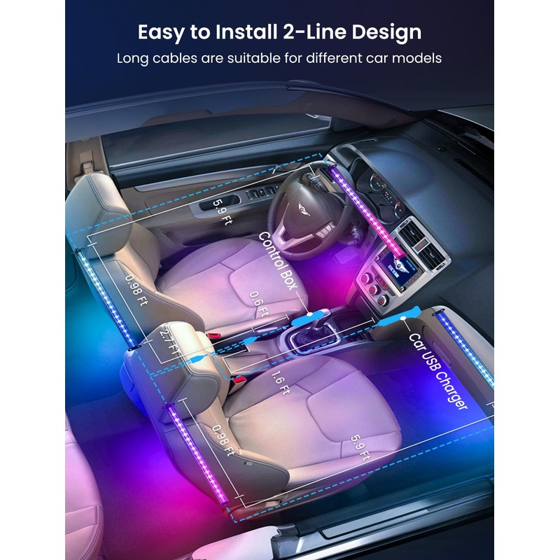RGB+IC Car LED Lights, Smart 72 LED Car Interior Lights