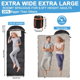 Heated Sleeping Bags for Adults, USB Powered, 3 Adjustable Heating Levels Sleeping Bag, Waterproof Flannel Cold Weather Sleeping Bag with Adjustable Hood, Keep Warm to -20℉, for Camping Outdoor Hiking