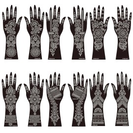 JTSDZS 12 Sheets Henna Stencil Kit Arm Hand Tattoo Template Temporary Black