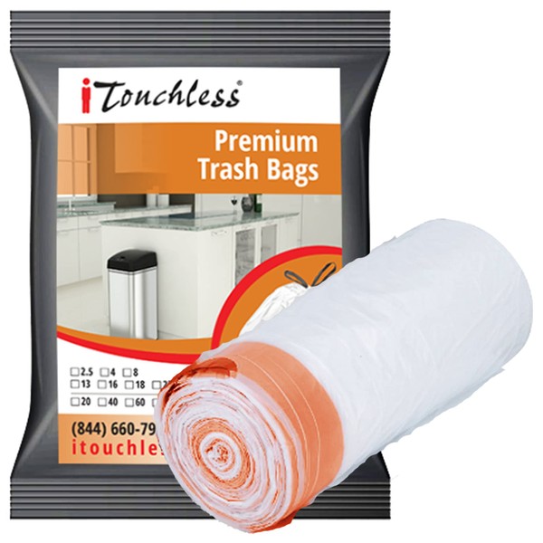 iTouchless Tall 13 Gallon Trash Bags, 40 Count, Strong Bathroom Kitchen Garbage Can Bin Liners, for Rubbish Recycling Compost in the Home, Office, Clear