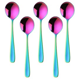 Soup Spoons, Color ME Rainbow 18 10 Stainless Steel Round Spoons, Set of 10