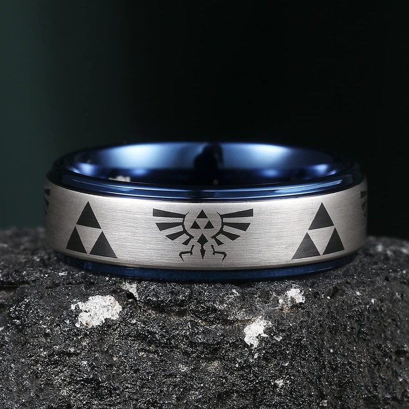 King Will 8mm Mens Black Tungsten Carbide Wedding Ring Triforce