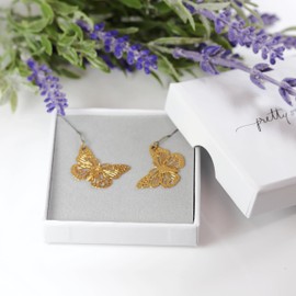 Pretty Smart Butterfly Dangle Earrings Lightweight Metal Cutout on Hypoallergenic Titanium Hooks (Gold)