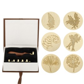 PATIKIL Plant Wax Seal Stamp Kit, Flower Wax Stamp with Wooden Handle, Gift Box Leaves Branch Brass Head Vintage Decoration, Style 1