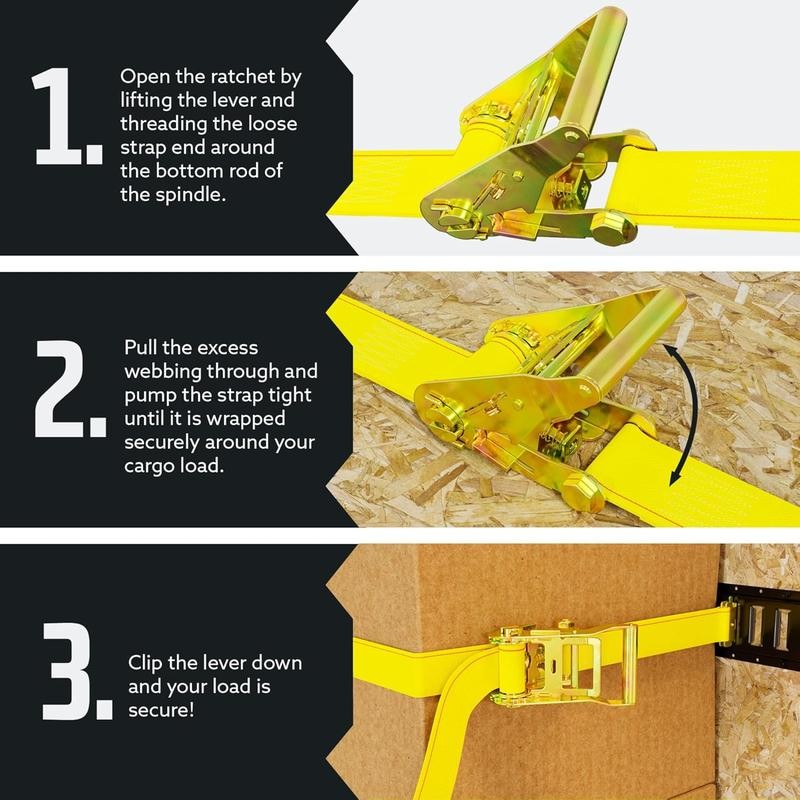 DC Cargo - E Track Ratchet Straps Cargo Tie-Downs, 2"