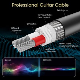 COOLSELL Guitar Cable 10Ft, 1/4 Inch Instrument Cable, Soft Durable Electric Guitar AMP Cord for Bass, Amplifier, Pedals, Instrument Patch Cord with Improved Conductor, Noise Free