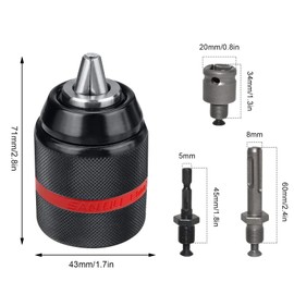 1.5-13 mm Keyless Drill Chuck, 1/2 Inch x 20UNF Professional Drill Chuck Adapter Drill Chuck Hex Shank with SDS Adapter Accessories, 1/4 HEX, Keyless Keyless Chuck for Impact Wrenches