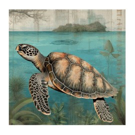 Nautical Beach Ocean Theme Underwater Turtle Laptop Home Decor Wall Decals Stickers Blue Texture Seascape Coastal Peel and Stick Wall Stickers for Dorm Classroom Bottles Tumblers Vinyl 18in